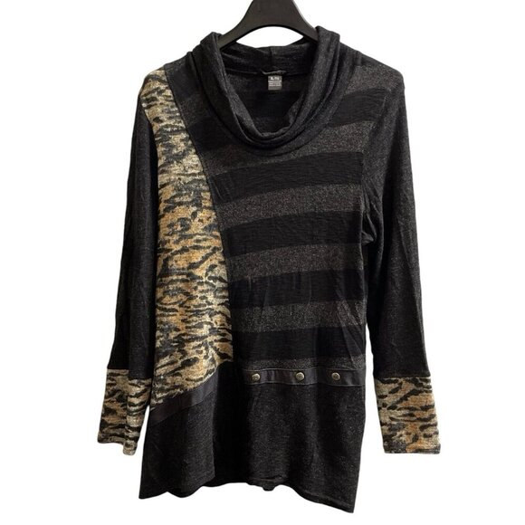 Michael Tyler Tunic Top Womens XL Black Mixed Media Cowl Neck‎ Artsy Lagenlook - Picture 1 of 6